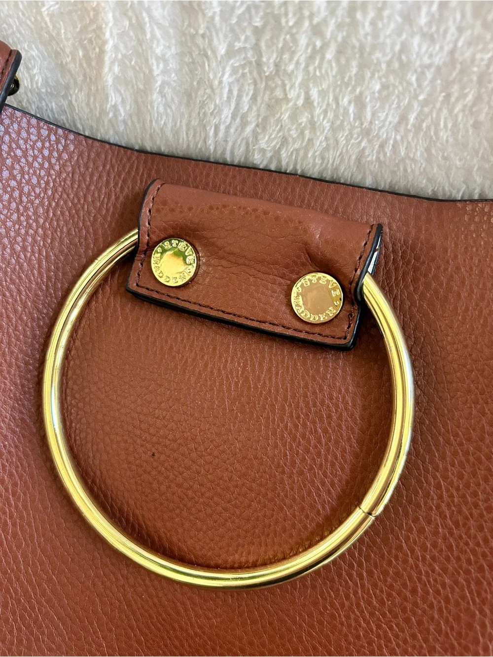 Steve Madden Cognac Brown Leather Shoulder Bag with Gold Rings